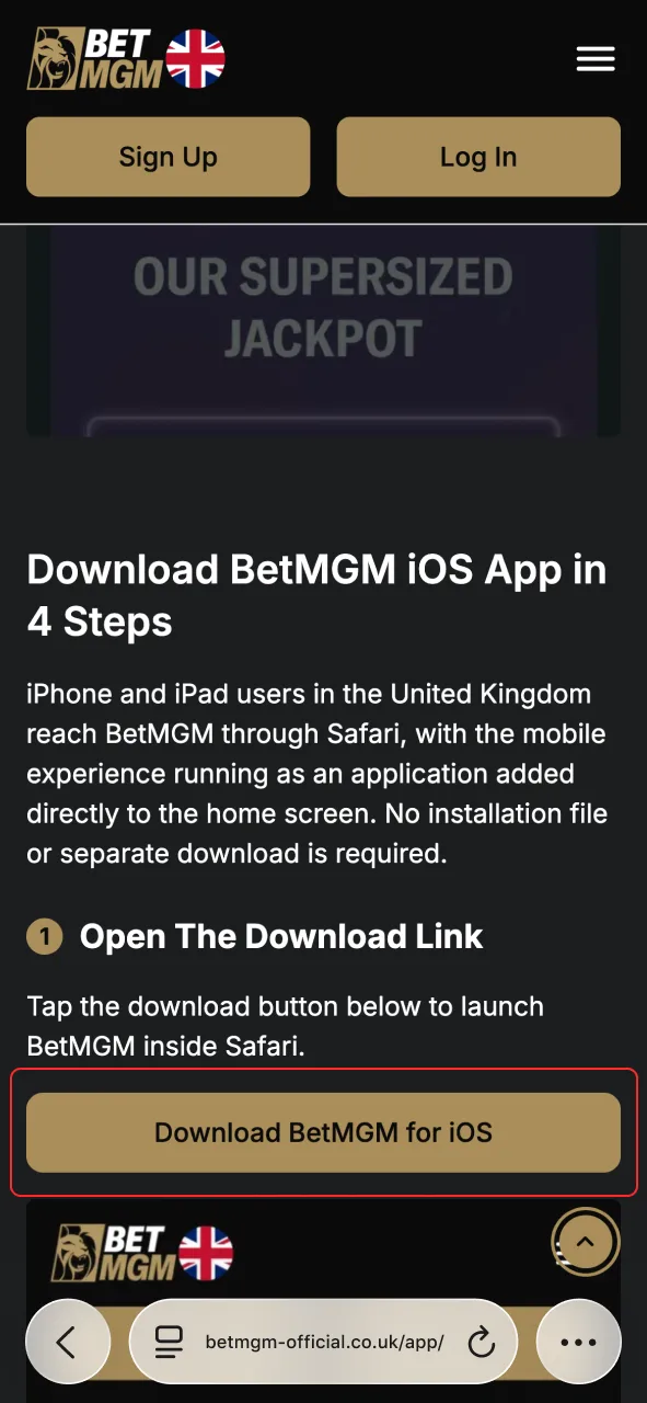 Tap the button below to launch BetMGM in Safari.